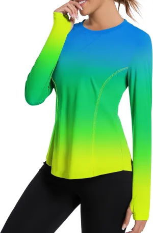 Avoogue Women UPF 50  UV Shirts Long Sleeve with Thumb Holes Workout Sun Shirt Quick Dry Athletic Hiking Running Tops