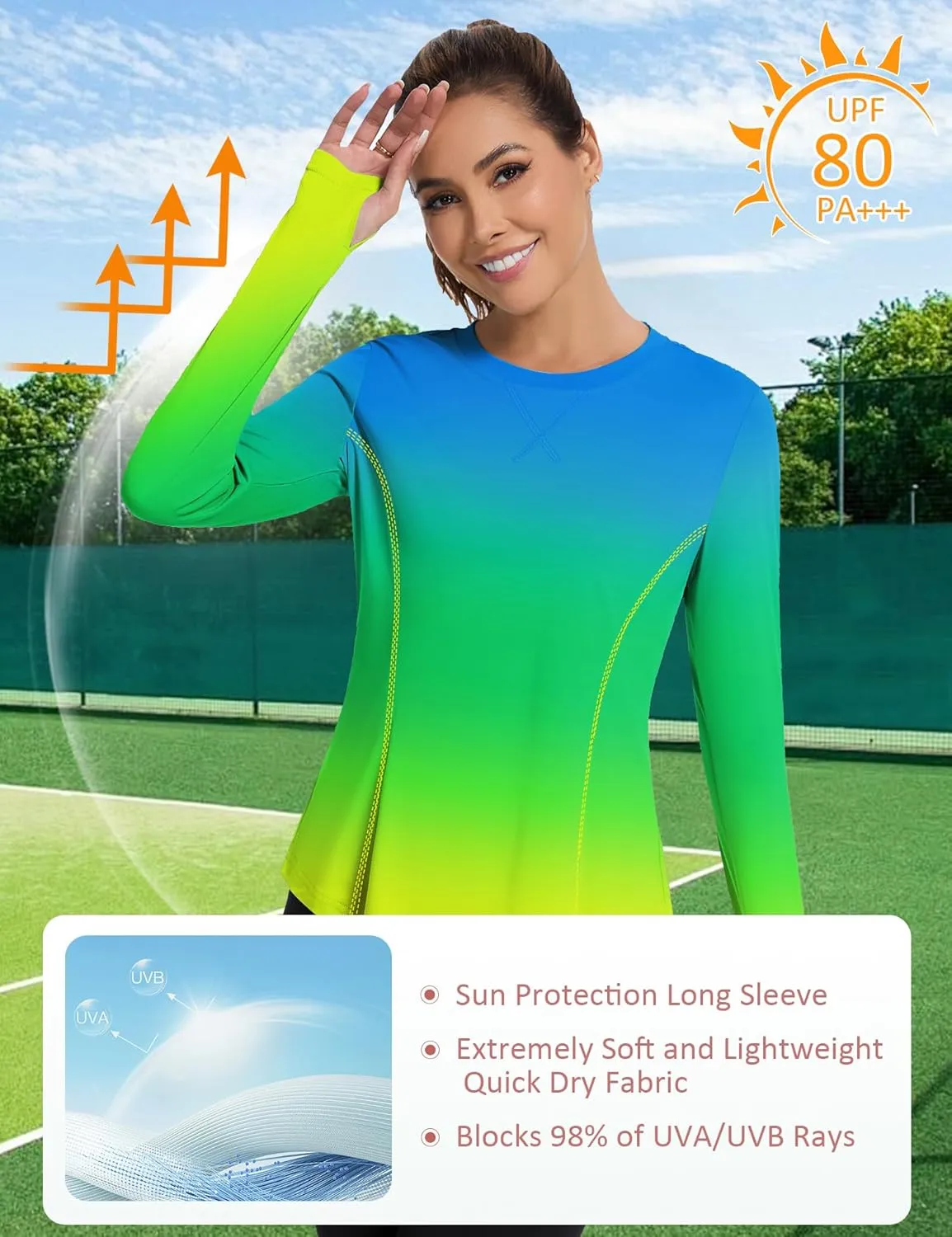 Avoogue Women UPF 50  UV Shirts Long Sleeve with Thumb Holes Workout Sun Shirt Quick Dry Athletic Hiking Running Tops
