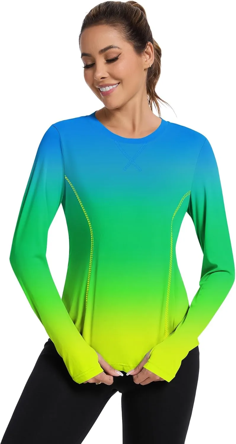 Avoogue Women UPF 50  UV Shirts Long Sleeve with Thumb Holes Workout Sun Shirt Quick Dry Athletic Hiking Running Tops