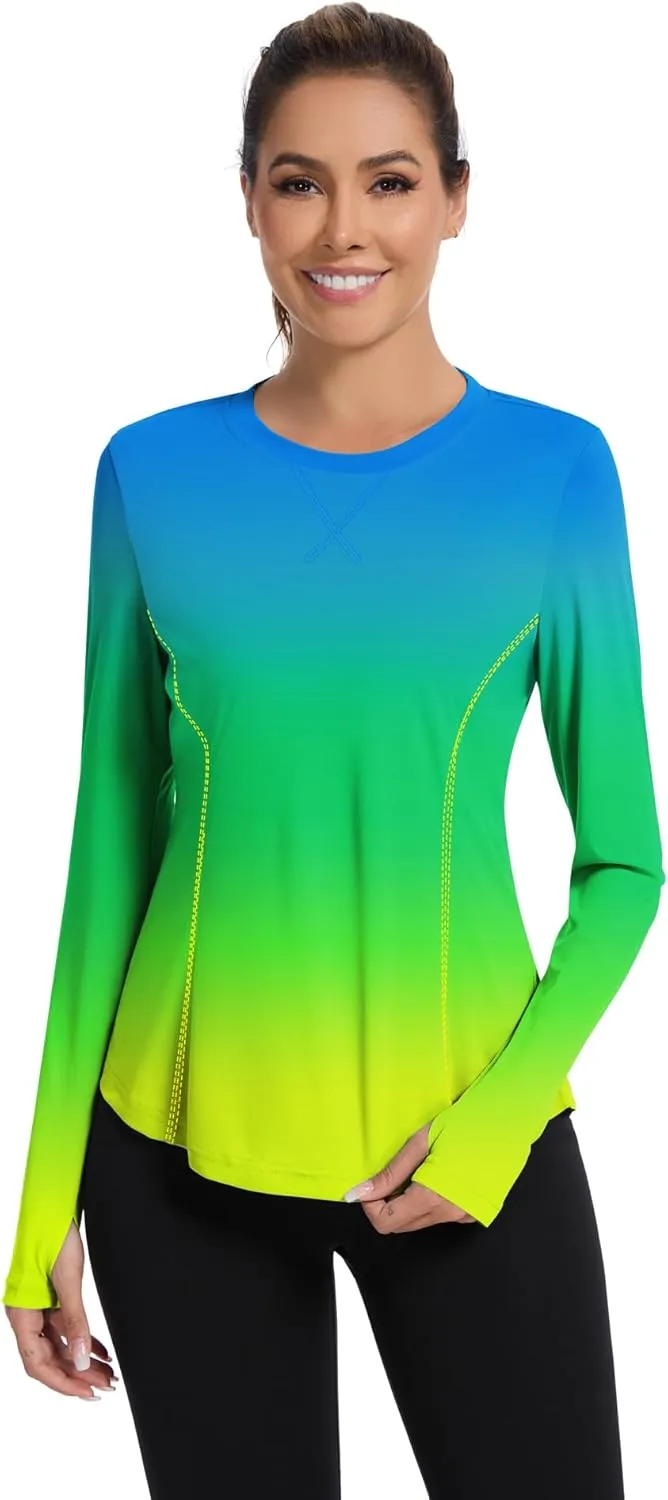 Avoogue Women UPF 50  UV Shirts Long Sleeve with Thumb Holes Workout Sun Shirt Quick Dry Athletic Hiking Running Tops