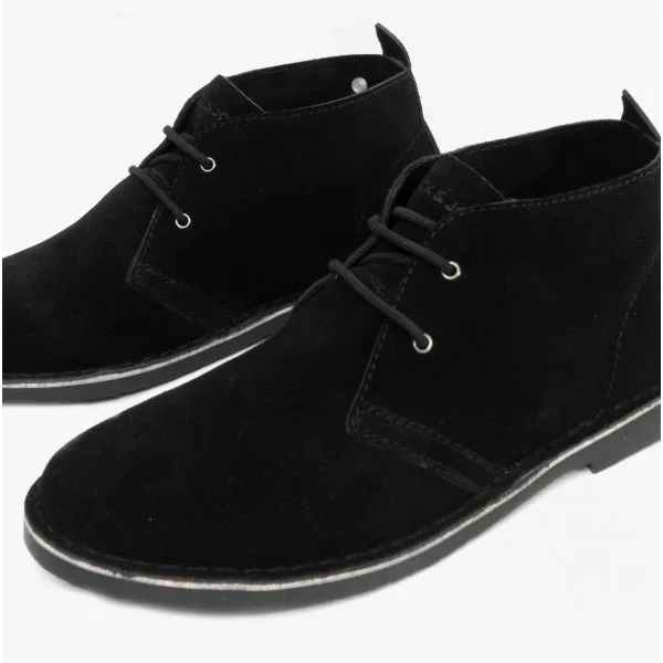 BRAVO Mens Suede Desert Boots Black Mono
