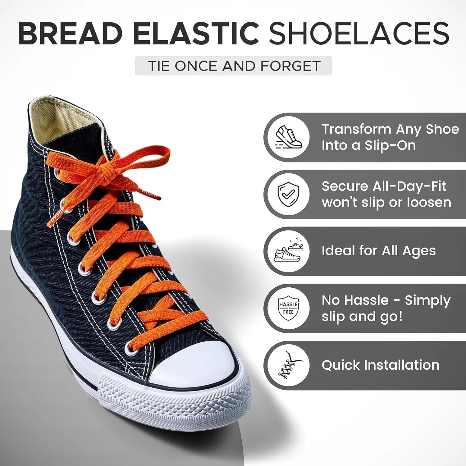 Bread Elastic Shoelaces ?C Tie Once, Slip On ?C Stretch Shoelaces That Look Real for Sneakers, Boots & Everyday Wear