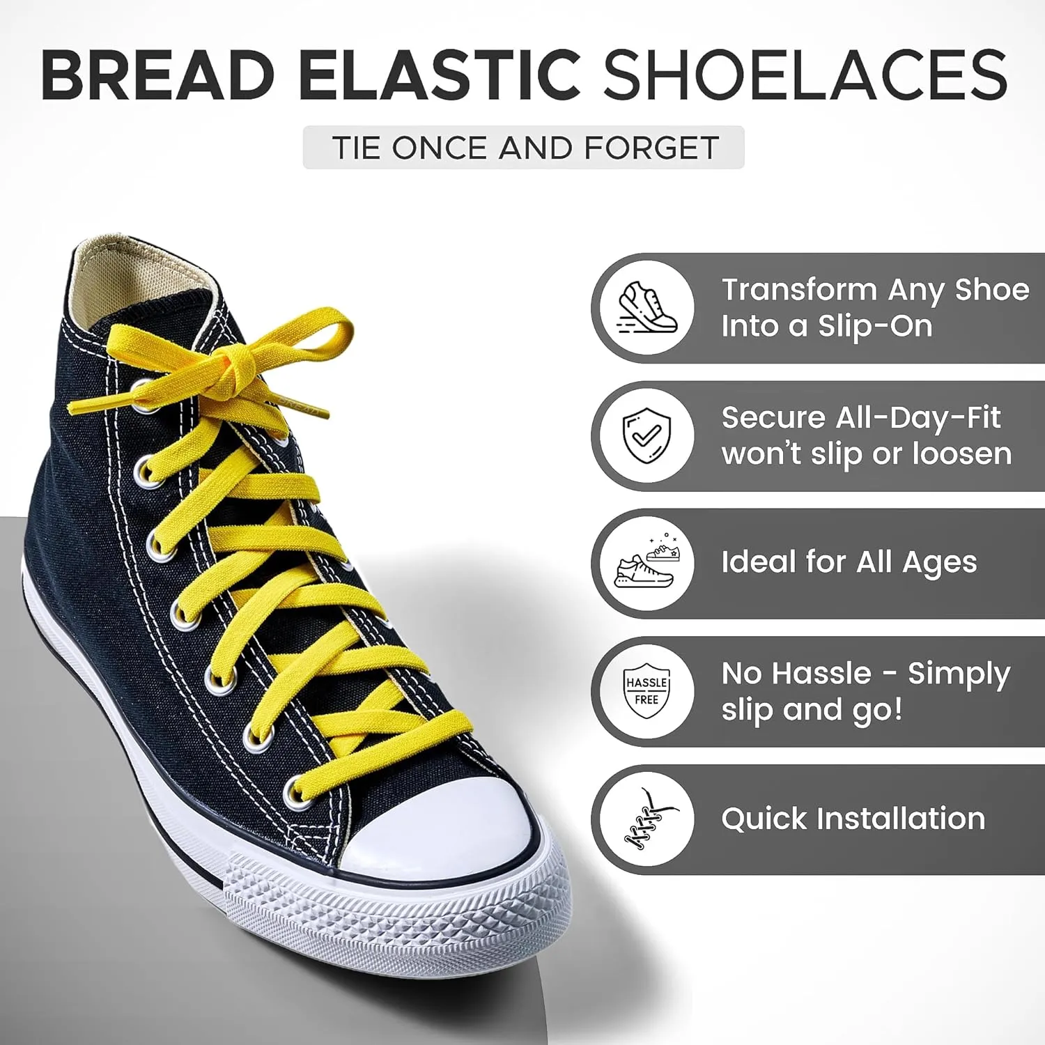 Bread Elastic Shoelaces ?C Tie Once, Slip On ?C Stretch Shoelaces That Look Real for Sneakers, Boots & Everyday Wear