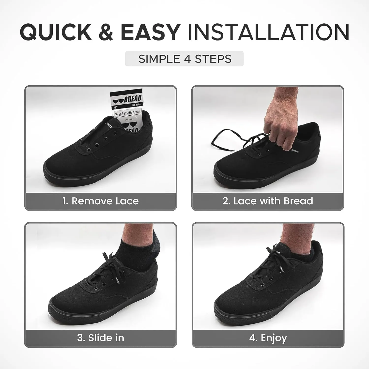 Bread Elastic Shoelaces ?C Tie Once, Slip On ?C Stretch Shoelaces That Look Real for Sneakers, Boots & Everyday Wear