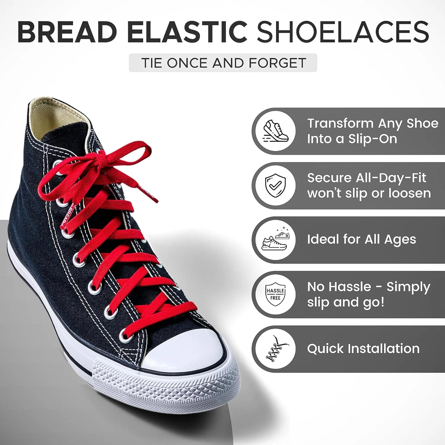 Bread Elastic Shoelaces ?C Tie Once, Slip On ?C Stretch Shoelaces That Look Real for Sneakers, Boots & Everyday Wear
