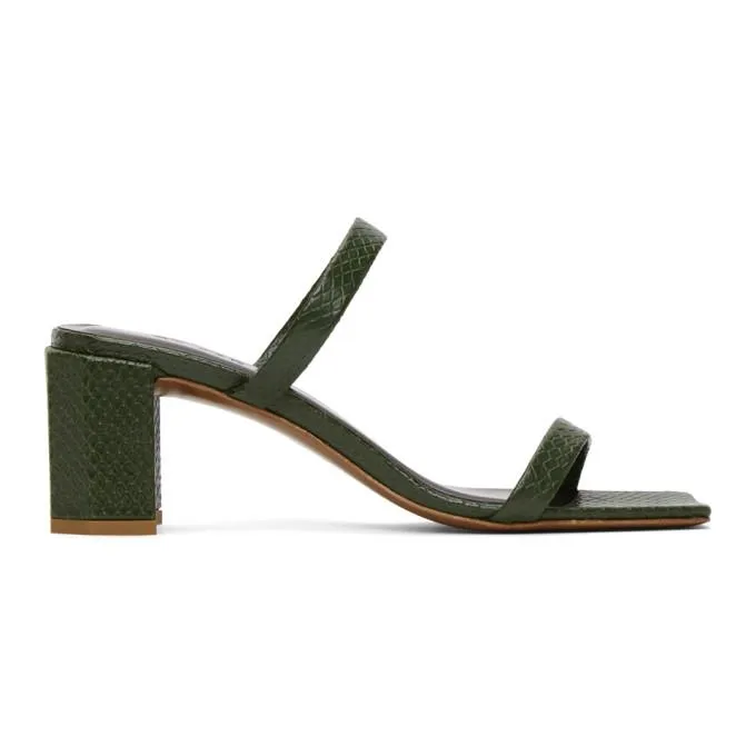 BY FAR Green Croc Tanya Heeled Sandals