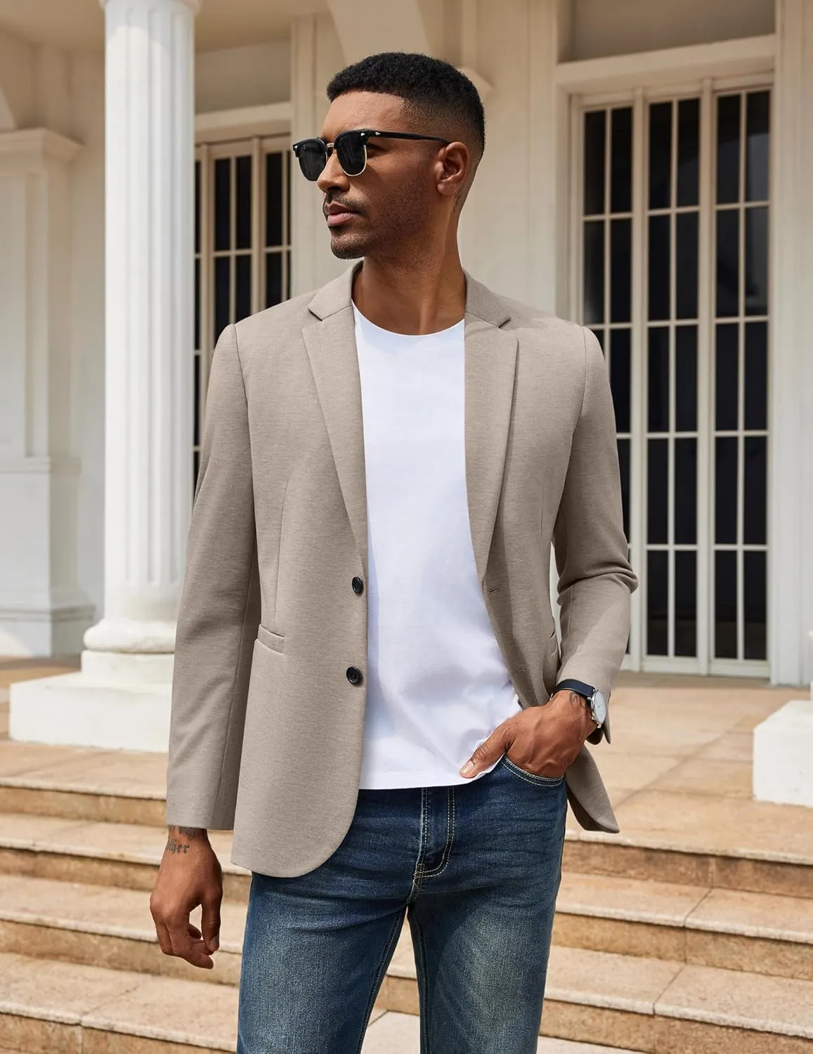 COOFANDY Men's Casual Knit Blazer Two Button Lightweight Sport Coats Suit Jacket