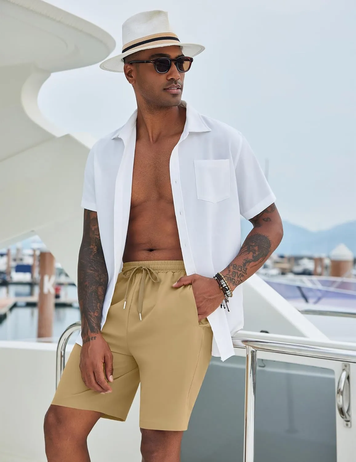 COOFANDY Men's Casual Shorts 9 inch Inseam Elastic Waist Drawstring Short Lightweight Stretch Summer Beach Shorts