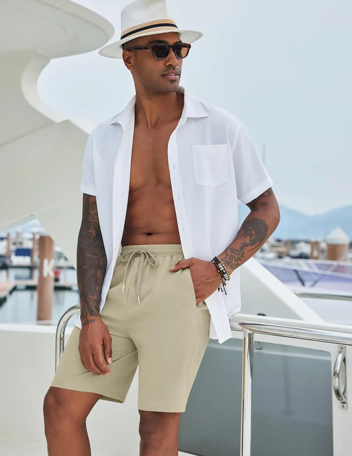 COOFANDY Men's Casual Shorts 9 inch Inseam Elastic Waist Drawstring Short Lightweight Stretch Summer Beach Shorts