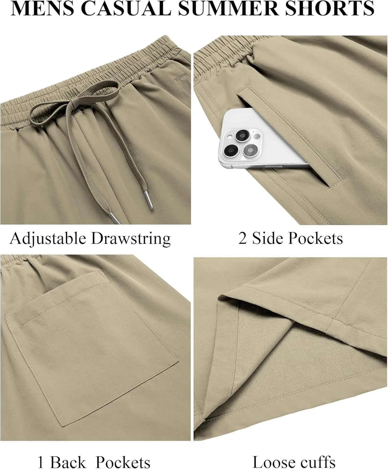 COOFANDY Men's Casual Shorts 9 inch Inseam Elastic Waist Drawstring Short Lightweight Stretch Summer Beach Shorts