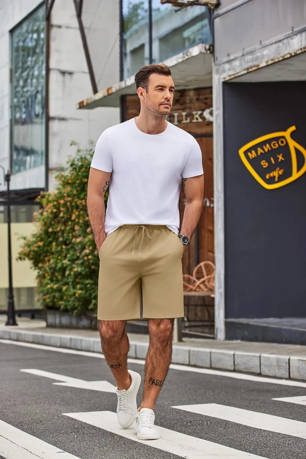 COOFANDY Men's Casual Shorts 9 inch Inseam Elastic Waist Drawstring Short Lightweight Stretch Summer Beach Shorts