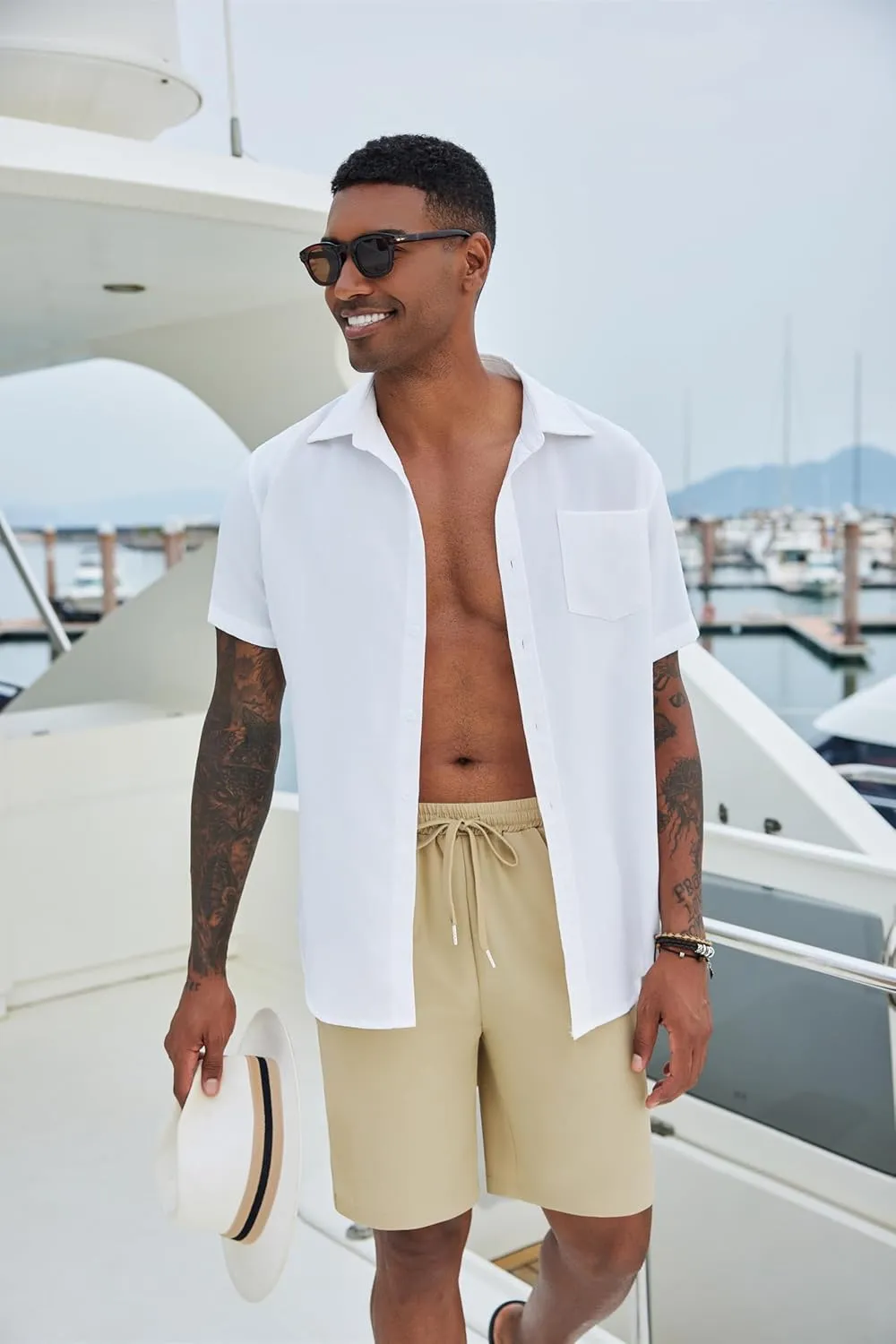 COOFANDY Men's Casual Shorts 9 inch Inseam Elastic Waist Drawstring Short Lightweight Stretch Summer Beach Shorts