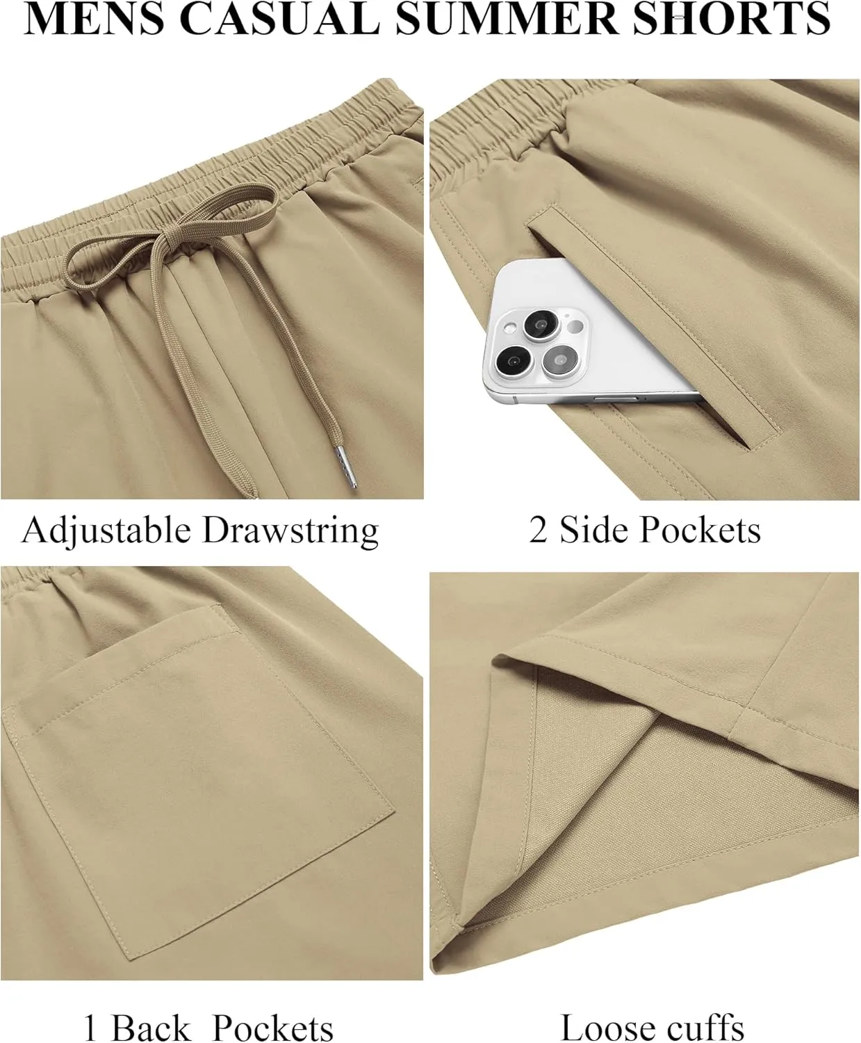COOFANDY Men's Casual Shorts 9 inch Inseam Elastic Waist Drawstring Short Lightweight Stretch Summer Beach Shorts