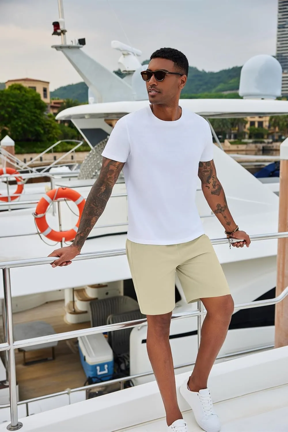 COOFANDY Men's Casual Shorts 9 inch Inseam Elastic Waist Drawstring Short Lightweight Stretch Summer Beach Shorts