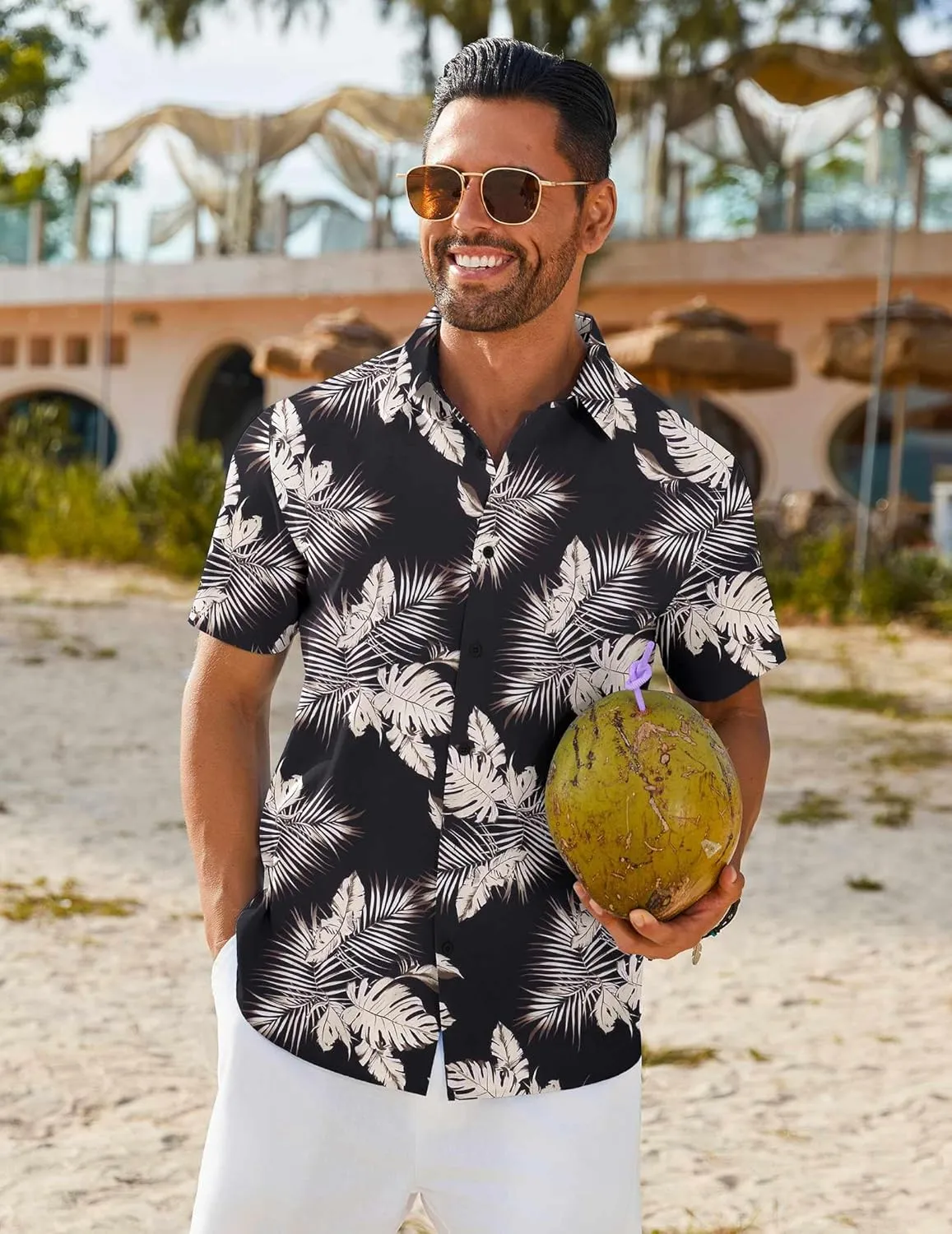 COOFANDY Mens Hawaiian Shirt Short Sleeve Button Down Shirts Tropical Floral Summer Beach Shirts