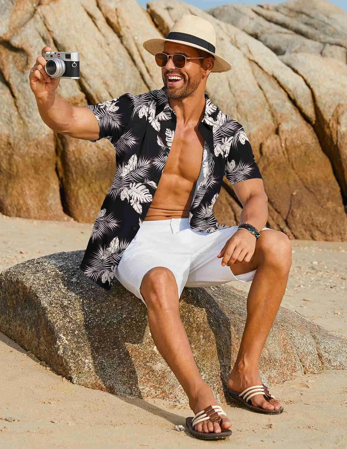 COOFANDY Mens Hawaiian Shirt Short Sleeve Button Down Shirts Tropical Floral Summer Beach Shirts