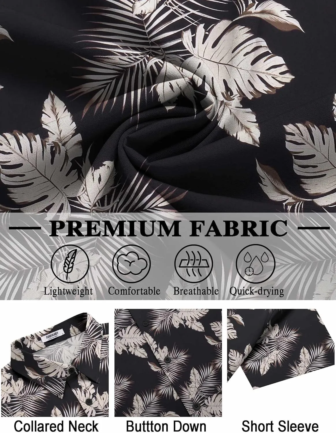 COOFANDY Mens Hawaiian Shirt Short Sleeve Button Down Shirts Tropical Floral Summer Beach Shirts