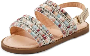Dodow Girls Sandals Open Toe Hook and Loop Flat Dress Sandals Summer Shoes for Toddler Little Kid
