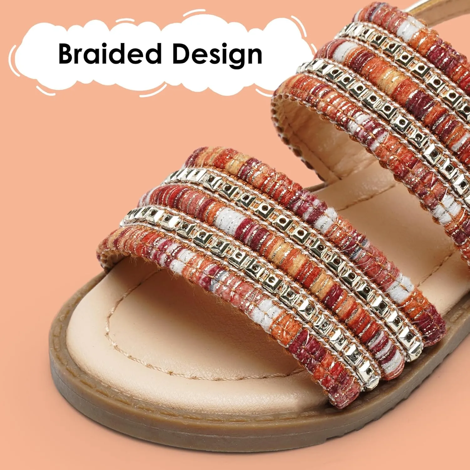 Dodow Girls Sandals Open Toe Hook and Loop Flat Dress Sandals Summer Shoes for Toddler Little Kid