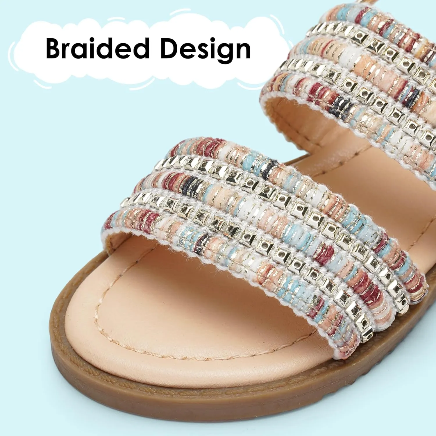 Dodow Girls Sandals Open Toe Hook and Loop Flat Dress Sandals Summer Shoes for Toddler Little Kid