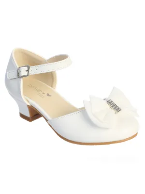 Girl White Rhinestone Center Double Bow Dress Shoe 6 Toddler-5 Kids