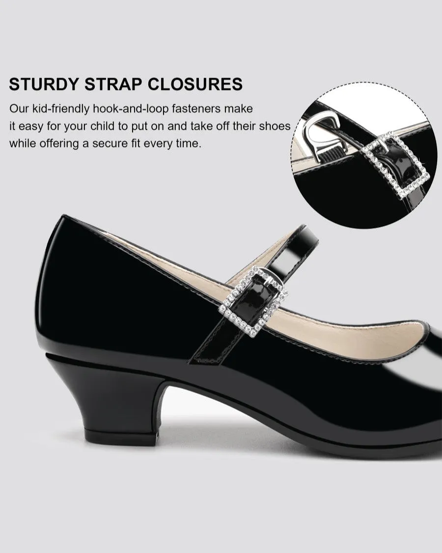 Girls Glossy Mary Jane Heels| Black School Uniform Dress Shoes