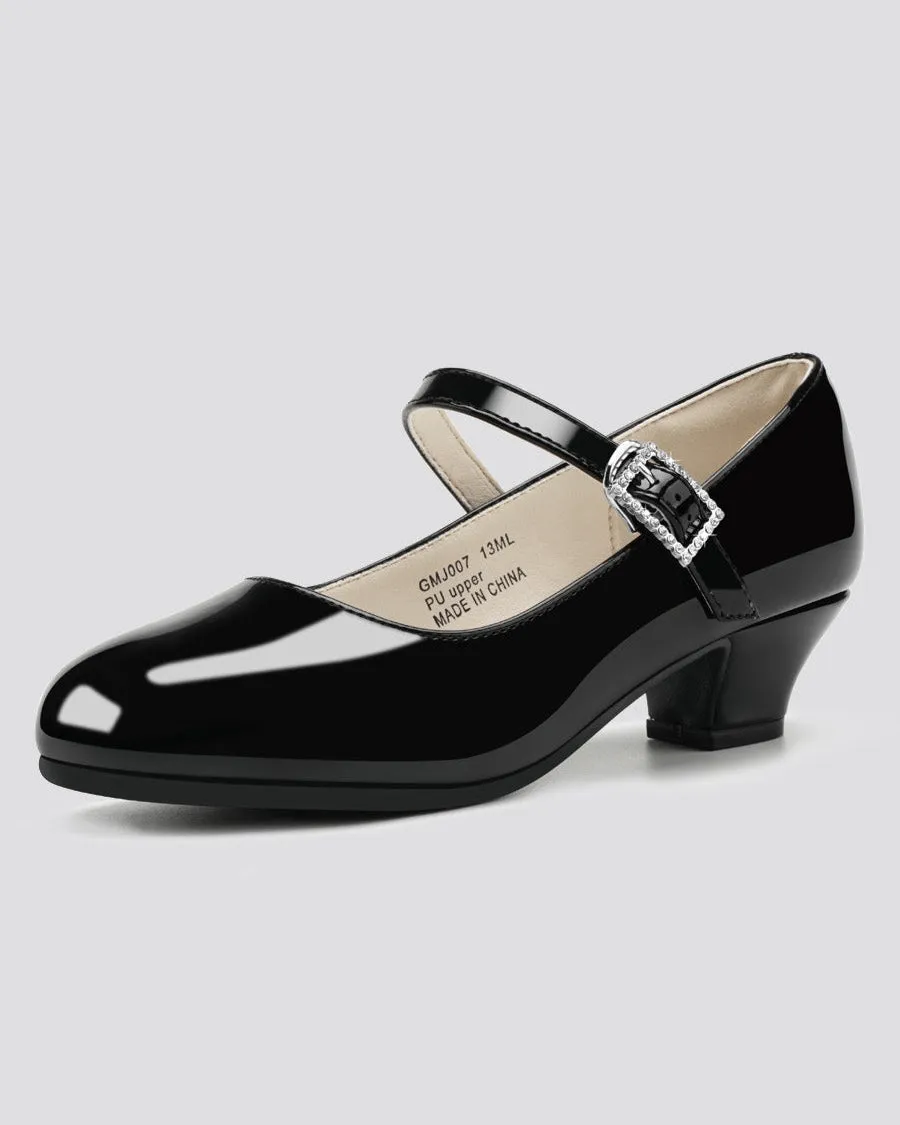 Girls Glossy Mary Jane Heels| Black School Uniform Dress Shoes