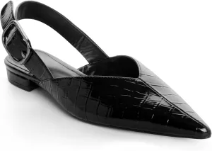 Gold Slingback Flat Shoes for Women Casual Comfortable Shoes Pointed Toe Adjustable Buckle Flat Mule Sandals