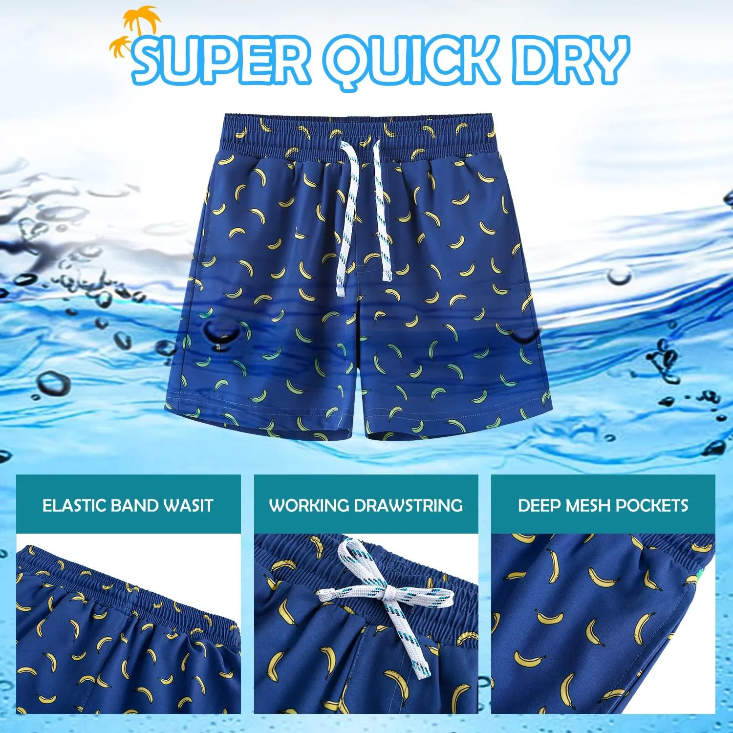 HODOSPORTS Boys Swim Trunks Swimwear Bathing Suits Swim Shorts with Pockets
