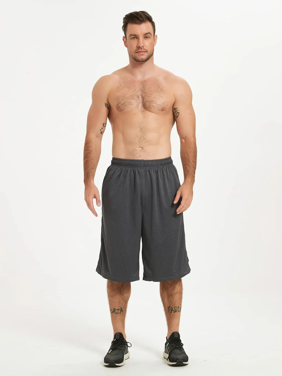 HQUEC Men's 12" Athletic Shorts Long Basketball Workout Shorts Below Knee Loose-Fit with Pockets