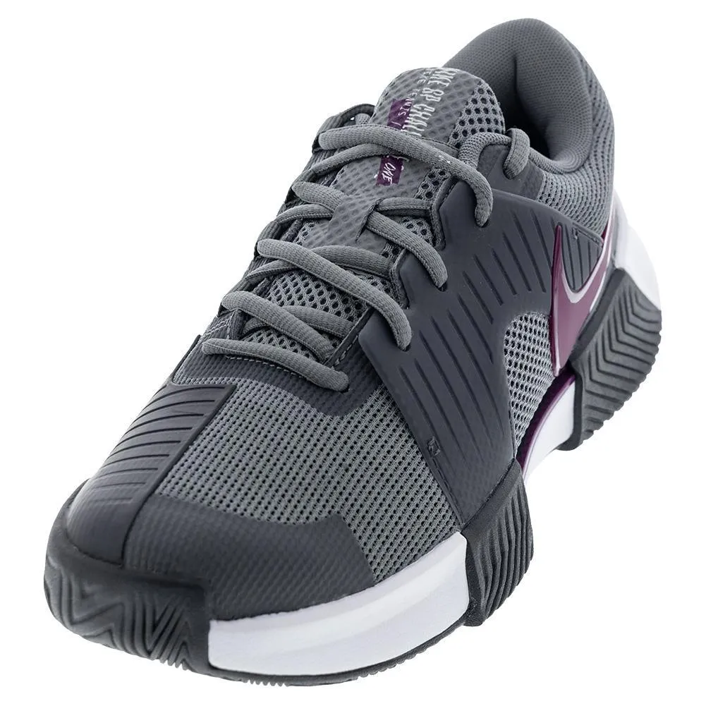 Juniors Zoom GP Challenge 1 Tennis Shoes Smoke Grey and Sangria