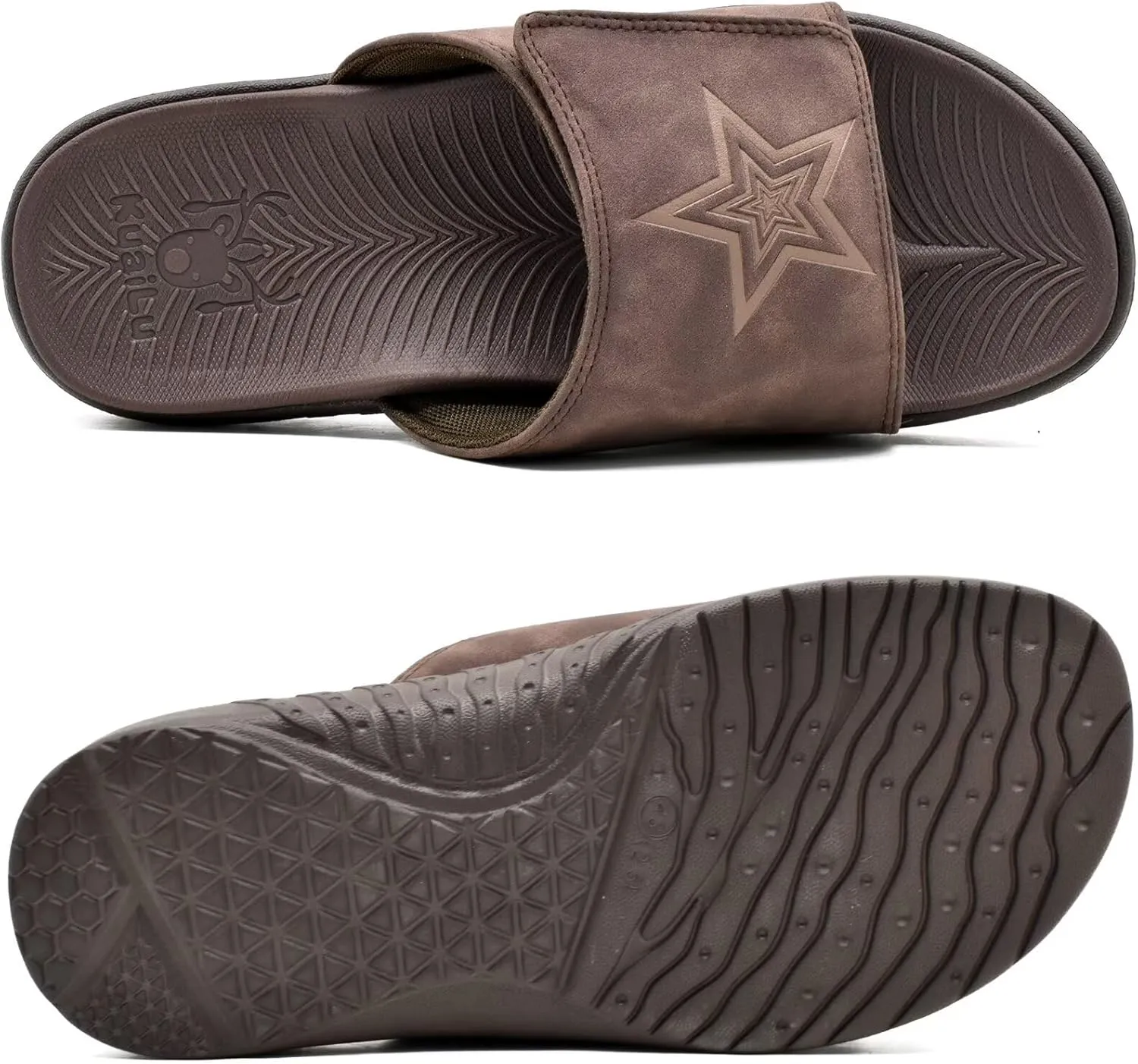 KuaiLu Mens Slides Soft Cushion Sport Sandals with Plantar Fasciitis Arch Support Adjustable Open Toe Summer Slippers Slip on Indoor Outdoor Size 7-15