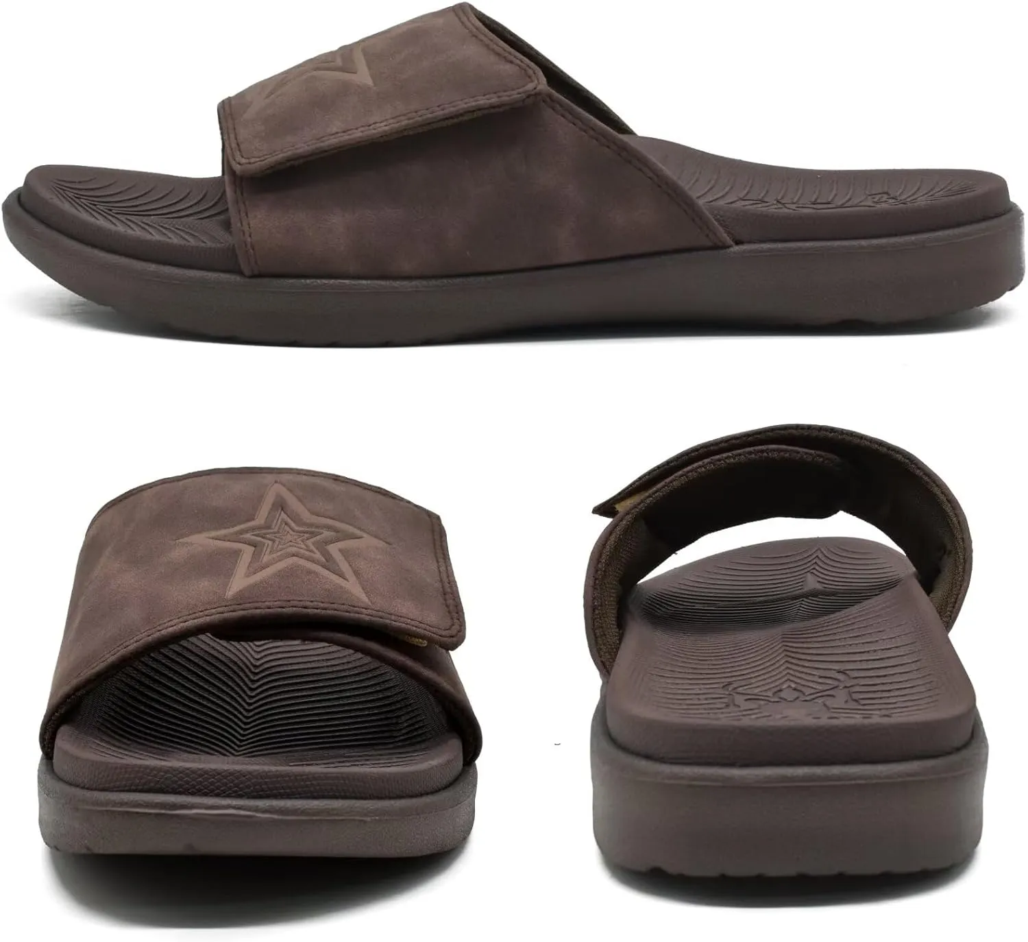 KuaiLu Mens Slides Soft Cushion Sport Sandals with Plantar Fasciitis Arch Support Adjustable Open Toe Summer Slippers Slip on Indoor Outdoor Size 7-15