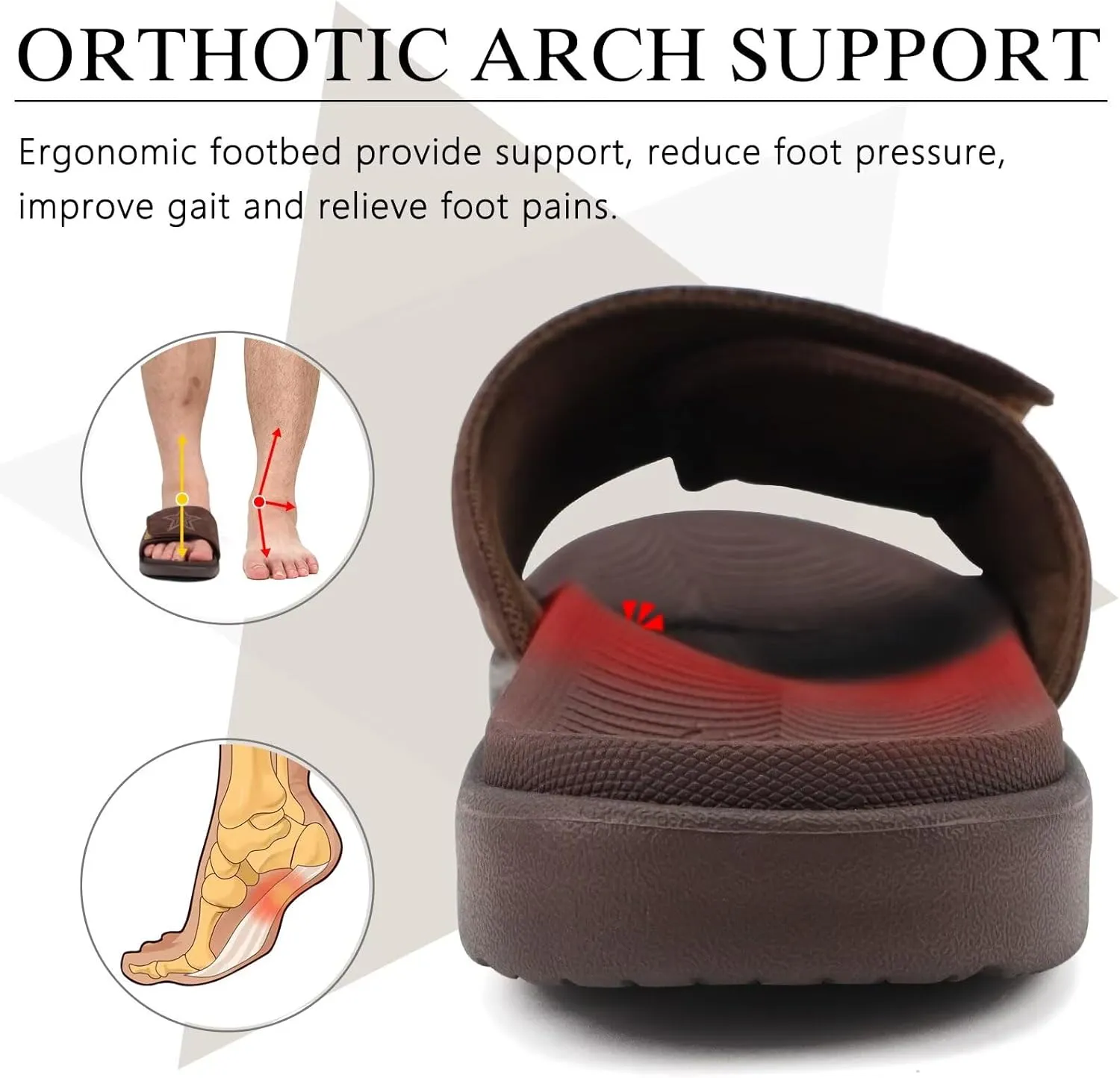 KuaiLu Mens Slides Soft Cushion Sport Sandals with Plantar Fasciitis Arch Support Adjustable Open Toe Summer Slippers Slip on Indoor Outdoor Size 7-15