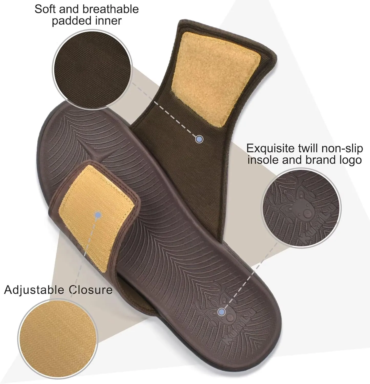 KuaiLu Mens Slides Soft Cushion Sport Sandals with Plantar Fasciitis Arch Support Adjustable Open Toe Summer Slippers Slip on Indoor Outdoor Size 7-15