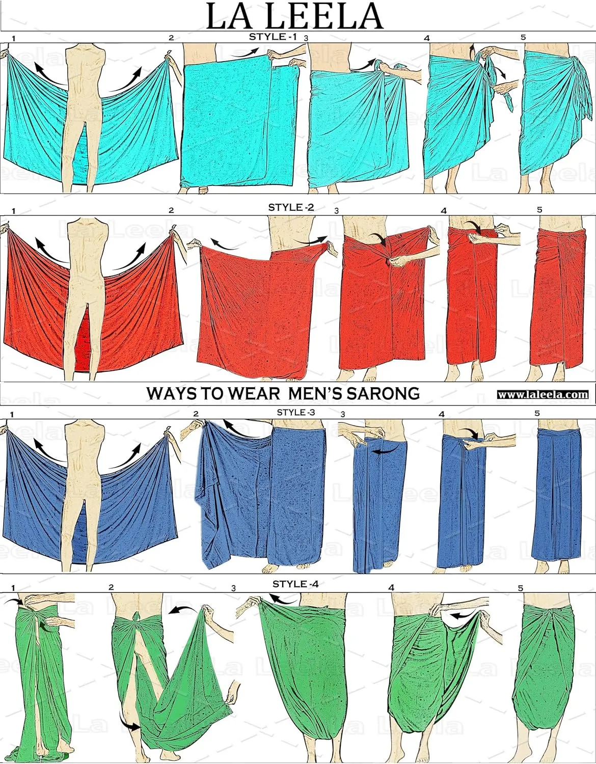 LA LEELA Men's Swimwear Cover Up Summer Pareo Sarong