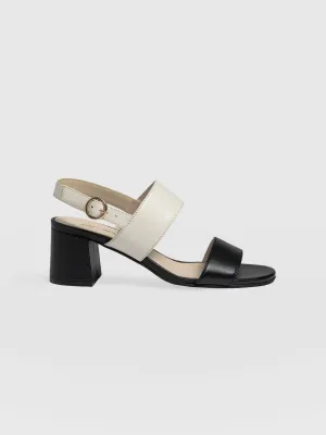 Maida Block Heeled Sandal - Cream & Black