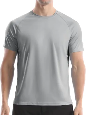 Men's UPF 50  Swim Shirts, Sun Protection Short Sleeve Rash Guard, Quick Dry T-Shirt for Fishing and Surfing