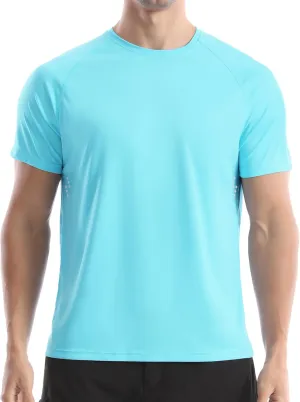 Men's UPF 50  Swim Shirts, Sun Protection Short Sleeve Rash Guard, Quick Dry T-Shirt for Fishing and Surfing