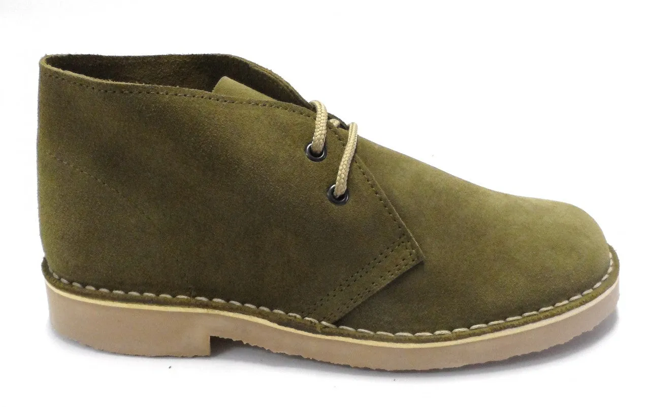 Roamers Khaki Retro 70s Mod Style Real Suede Desert Boots