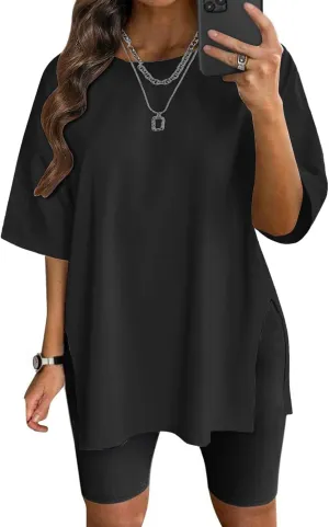 VNIRA Plus Size T Shirt for Women Oversized Cotton Short Sleeve Workout Top Loose Fit Side Split Casual Basic Tunic Top