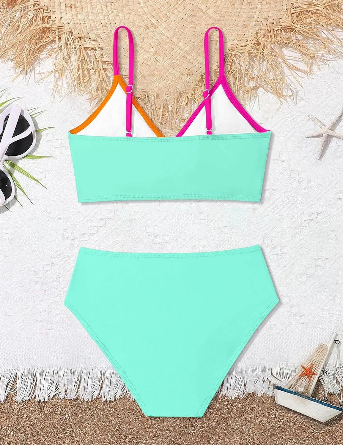 WIQI Girls Swimsuit Bikini Set 2 Piece Bathing Suits Color Block Criss Cross Swimwear Size 9-16