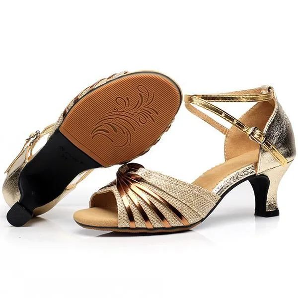 Women's Fish Mouth Open Toe Glossy Dance Shoes 81432491C